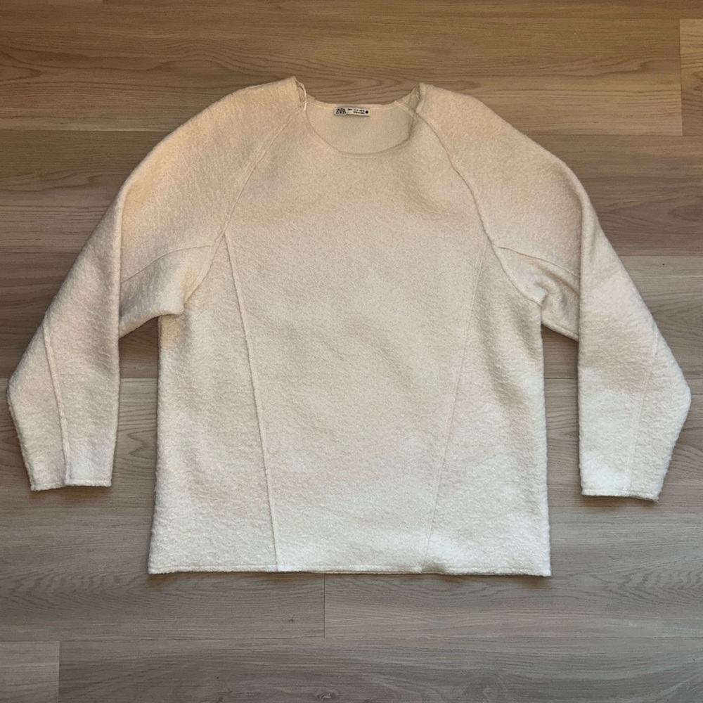 Zara Cream White Polyester Sweater Top